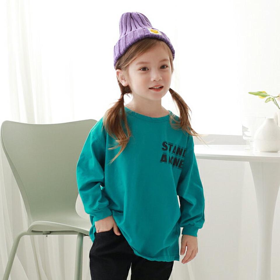 STAND ALONE長袖Tシャツ・p007809 キッズ 【3~8才】【tops】【韓国 ファッション トップス Tシャツ ラウンドネック 長袖 ロングスリーブ ルーズ ゆったり 女の子 男の子 ユニセックス ロゴ キッズ 子供用 幼稚園 通学 通園 小学生 春 秋 冬】【KIDS】