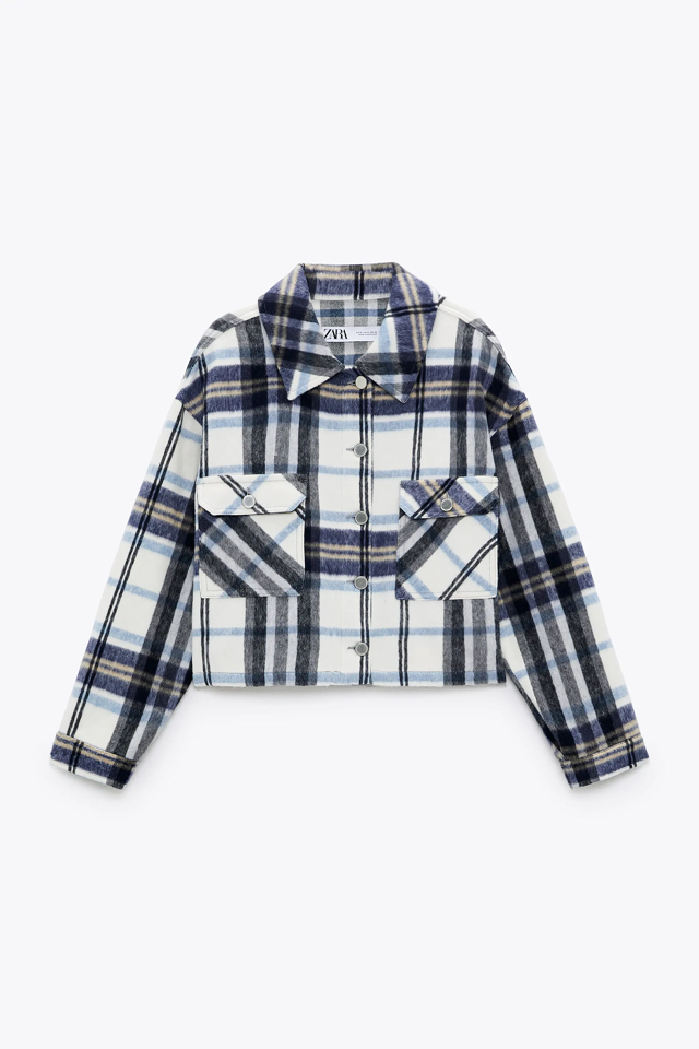クロップド丈チェック柄シャツジャケット