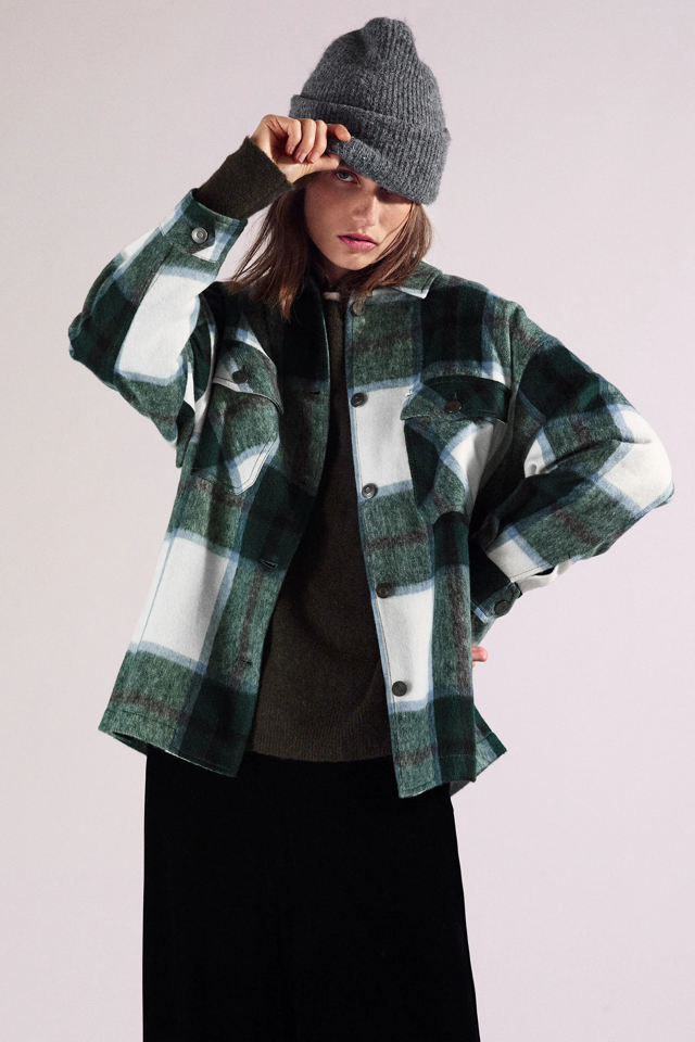ウール混チェック柄シャツジャケット