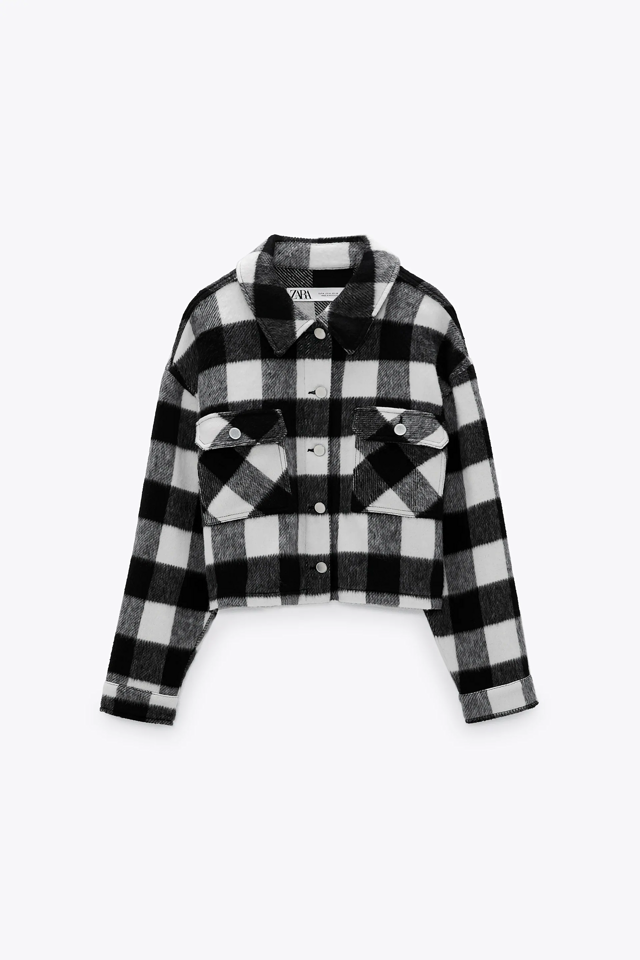 クロップド丈チェック柄シャツジャケット