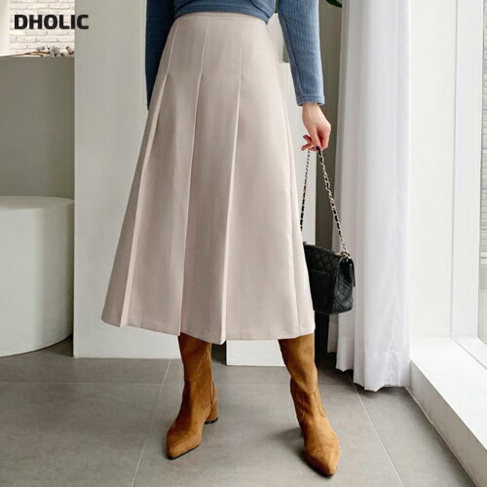 タックフレアスカート・全3色・b62411 レディース 【sk】【韓国 ファッション ボトムス スカート ロング ロングスカート タック バックファスナー フレアスカート ゴム 体型カバー スリム 上品 デイリー カジュアル 秋 冬】