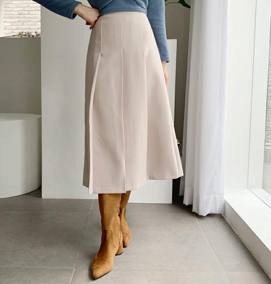 タックフレアスカート・全3色・b62411 レディース 【sk】【韓国 ファッション ボトムス スカート ロング ロングスカート タック バックファスナー フレアスカート ゴム 体型カバー スリム 上品 デイリー カジュアル 秋 冬】