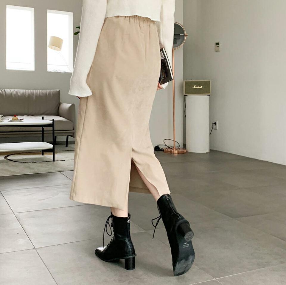 パステルペンシルスカート・全4色・b62409 レディース 【sk】【韓国 ファッション ボトムス スカート ロング ロングスカート パステルカラー ペンシルスカート バックゴム ファスナー スリット 体型カバー スリム 上品 デイリー カジュアル 秋 冬】