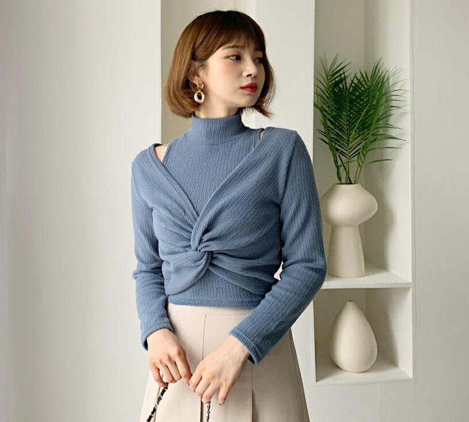 ≪人気商品再入荷≫起毛スリーブレス&ツイストTシャツSET・全4色・t62399 レディース 【tops】韓国ファッション トップス Tシャツ 長袖 起毛 スリーブレス ツイスト SET 暖かい ハイネック Vネック クロップド カジュアル 秋 冬