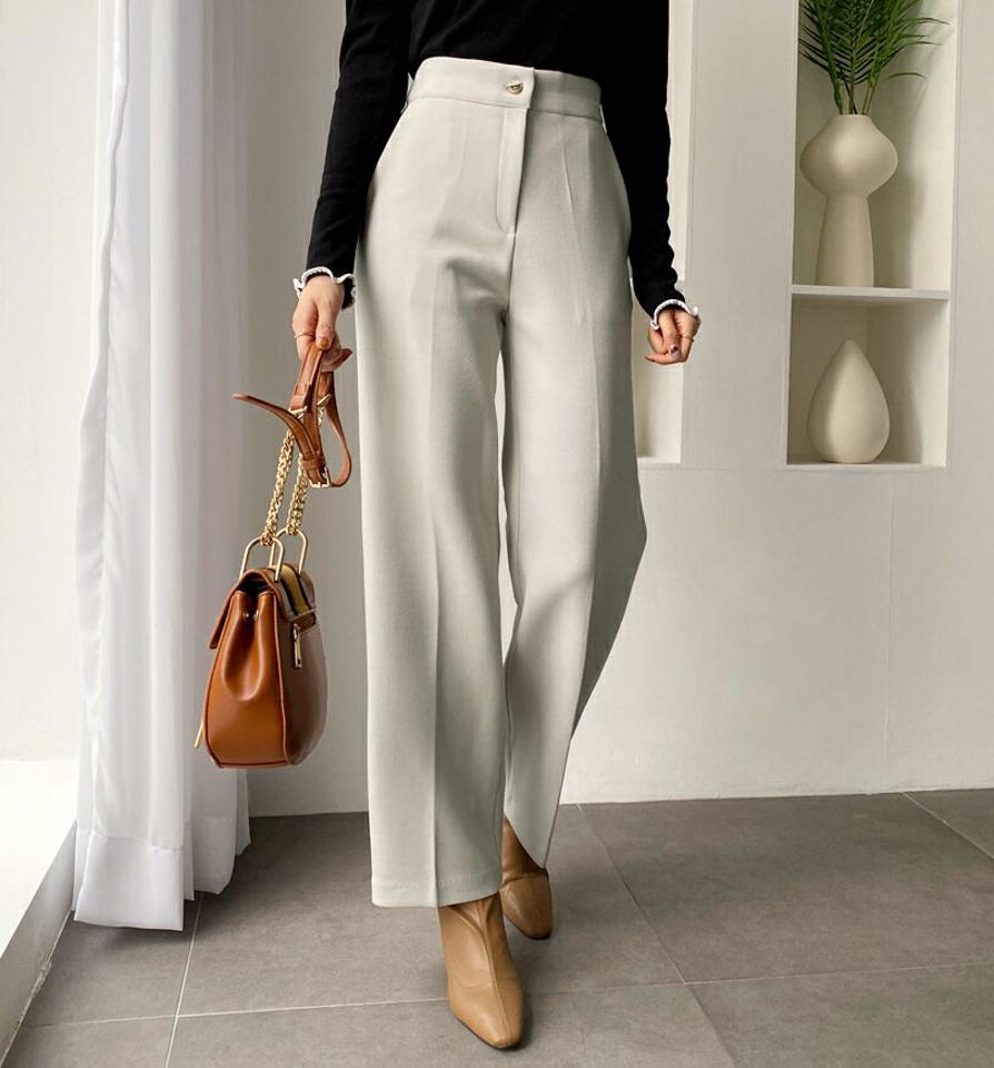 シークレットゴムスラックス・全3色・b62414 レディース 【pt】【韓国 ファッション ボトムス パンツ ロング ロングパンツ シークレットゴム スラックス ボタン ウエストゴム サイドポケット ハイウエストスラックス カジュアル 秋 冬】