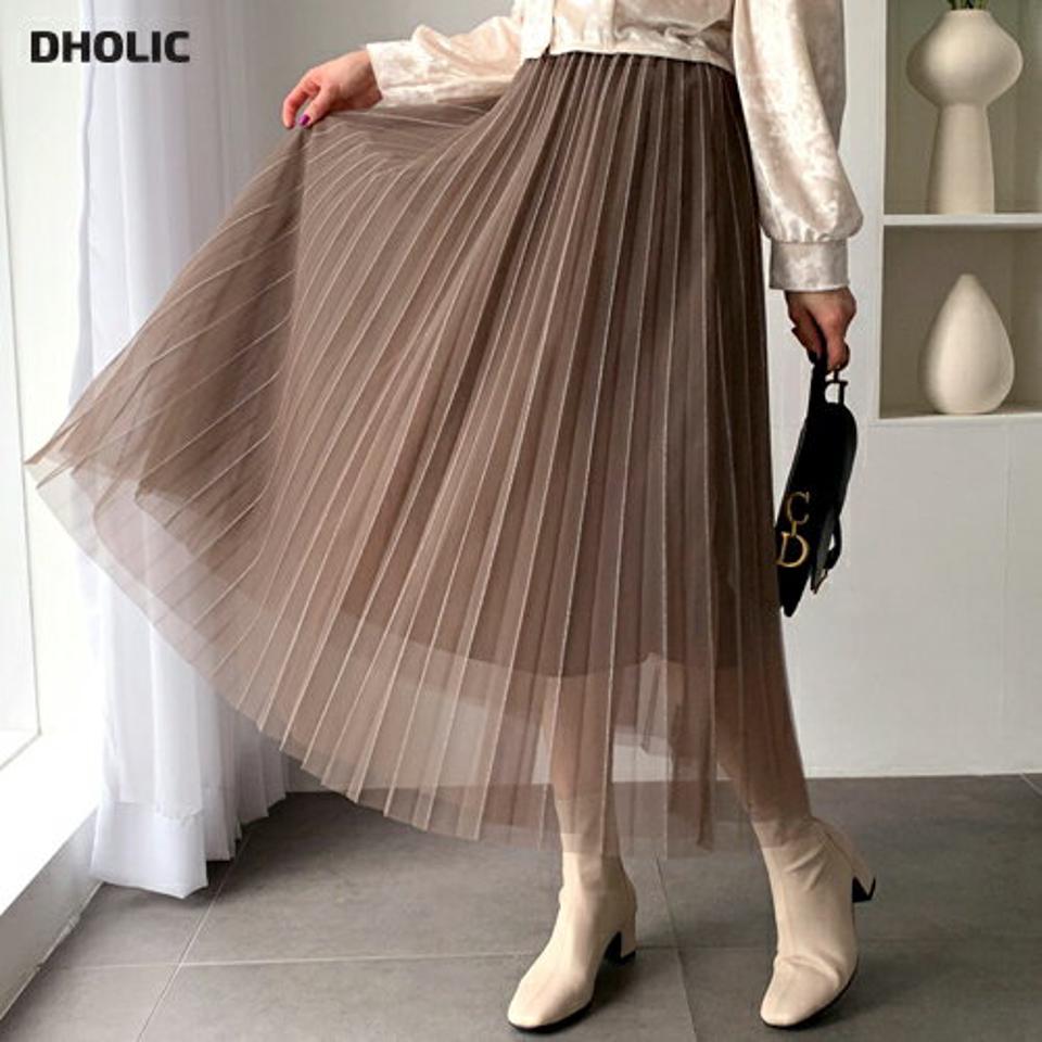 グリッターチュールプリーツスカート・全3色・b62417 レディース 【sk】【韓国 ファッション ボトムス スカート サテン 上品 ゴムスカート 揺れ感 ロング グリッター チュール プリーツスカート プリーツ ウエストゴム カジュアル 秋 冬】