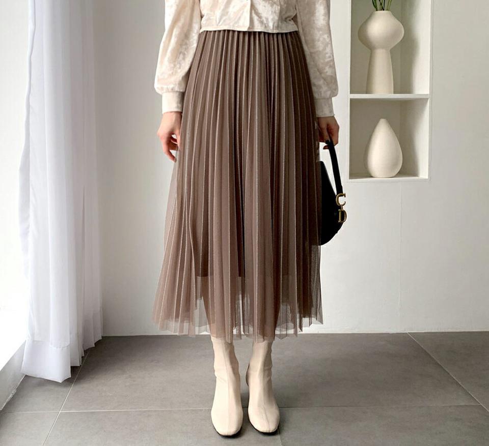 グリッターチュールプリーツスカート・全3色・b62417 レディース 【sk】【韓国 ファッション ボトムス スカート サテン 上品 ゴムスカート 揺れ感 ロング グリッター チュール プリーツスカート プリーツ ウエストゴム カジュアル 秋 冬】