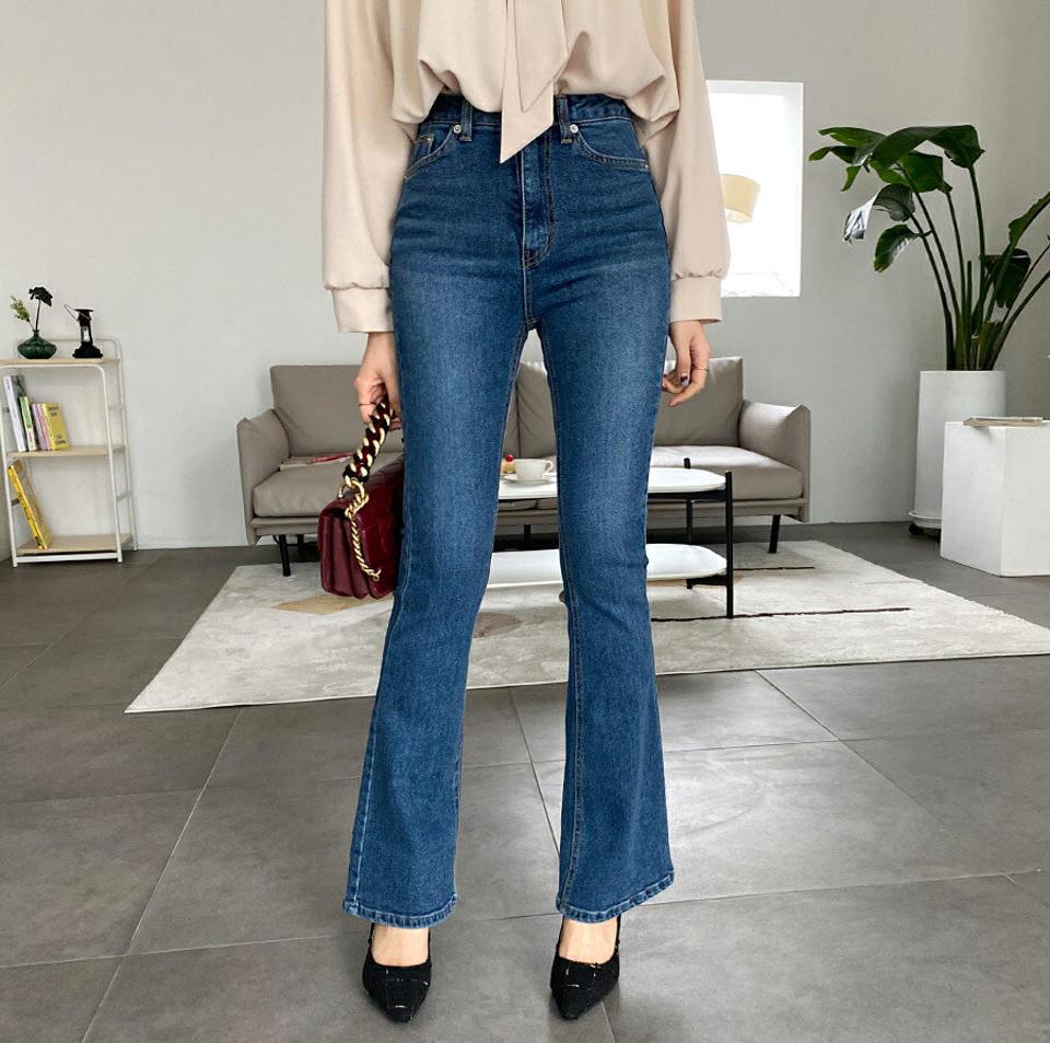 ブーツカットデニムパンツ・全2色・t62416 レディース 【pt】【韓国 ファッション ボトムス パンツ ロング ロングパンツ ハイウエストパンツ ブーツカットパンツ ボタン ファスナーポケット ベルトループ ブーツカット ハイウエスト カジュアル 秋 冬】