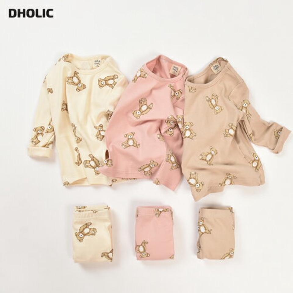 ベアープリントルームウェアSET・u10889 キッズ【3~8才】【uw】【ルームウェア 部屋着 パジャマ トップス 長袖 パンツ ズボン 動物 アニマル 可愛い かわいい 柄 女の子 男の子 韓国 韓国子供服 子供 こども 子供服 こども服】【KIDS】