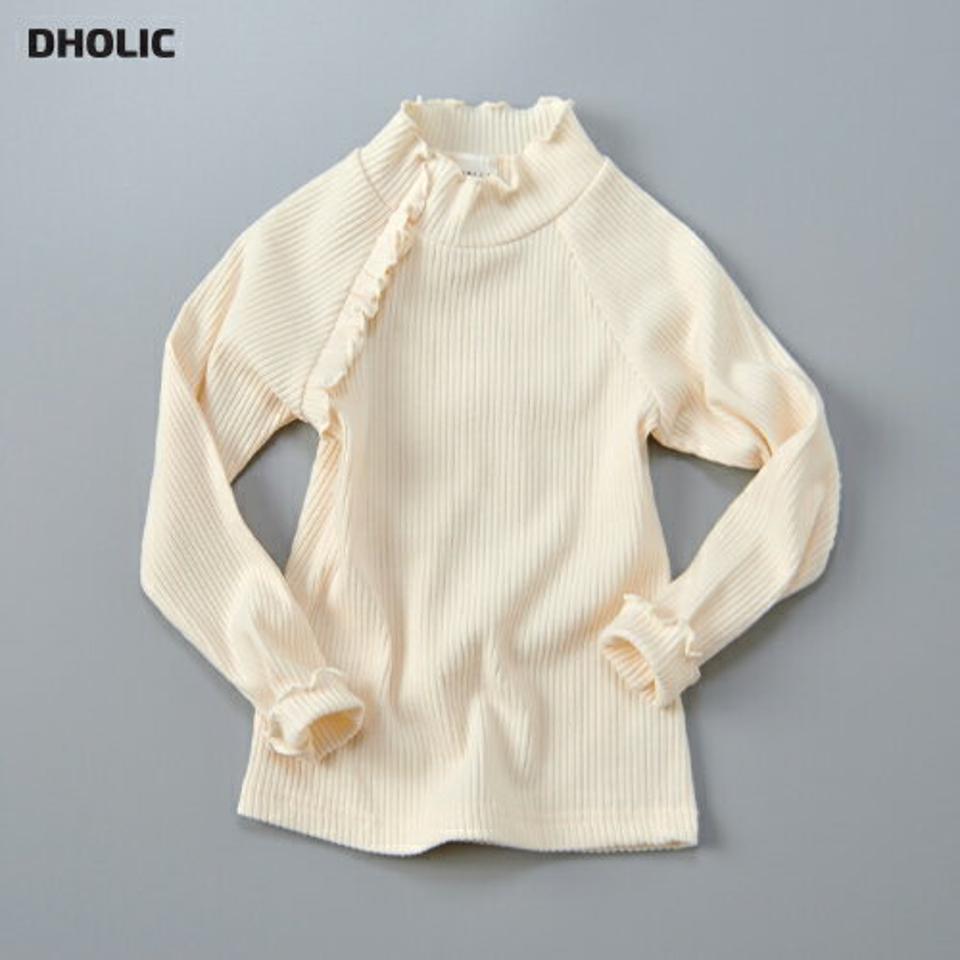 ポイントフリルリブTシャツ・u10887 キッズ【3~8才】【tops】【トップス Tシャツ 長袖 フリル 単色 無地 可愛い かわいい ガーリー 女の子 秋 冬 韓国 韓国子供服 子供 こども 子供服 こども服】【KIDS】
