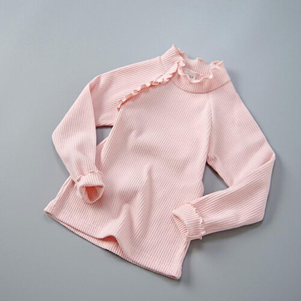 ポイントフリルリブTシャツ・u10887 キッズ【3~8才】【tops】【トップス Tシャツ 長袖 フリル 単色 無地 可愛い かわいい ガーリー 女の子 秋 冬 韓国 韓国子供服 子供 こども 子供服 こども服】【KIDS】