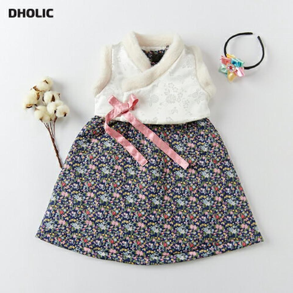 【送料無料】ショートベスト付フラワーワンピース・u10892 キッズ【3~8才】【ops】【ワンピース 花柄 フラワー ベスト 可愛い かわいい 韓服 女の子 秋 韓国 韓国子供服 子供 こども 子供服 こども服】【KIDS】