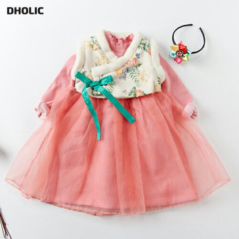 【送料無料】フラワーベスト付裏起毛シフォンワンピース・u10890 キッズ【3~8才】【ops】【ワンピース シフォン 透け感 シアー 裏起毛 ベルト 花柄 フラワー 可愛い かわいい 女の子 秋 冬 韓国 韓国子供服 子供 こども 子供服 こども服】【KIDS】