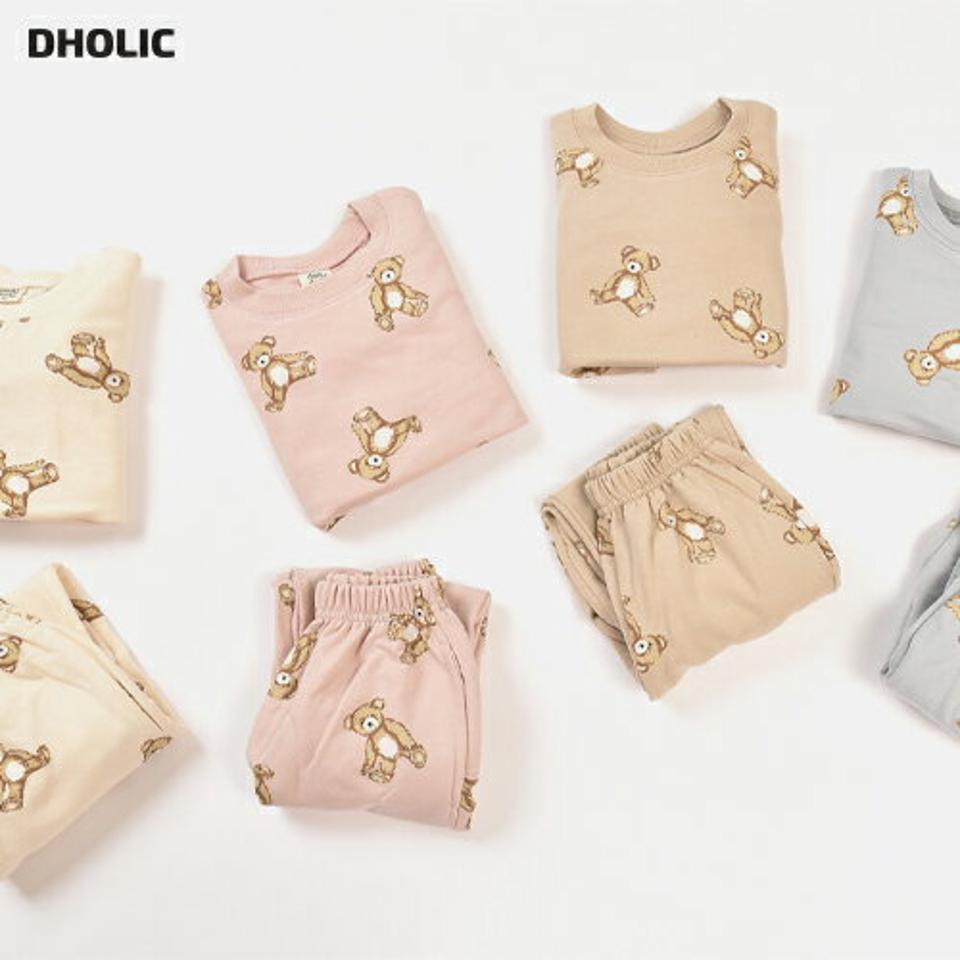 ベアープリント上下SET・u10888 キッズ【3~8才】【set】【セットアップ setup トップス 長袖 パンツ ズボン くま クマ ベアー 動物 柄 可愛い かわいい ガーリー 女の子 男の子 秋 冬 韓国 韓国子供服 子供 こども 子供服 こども服】【KIDS】