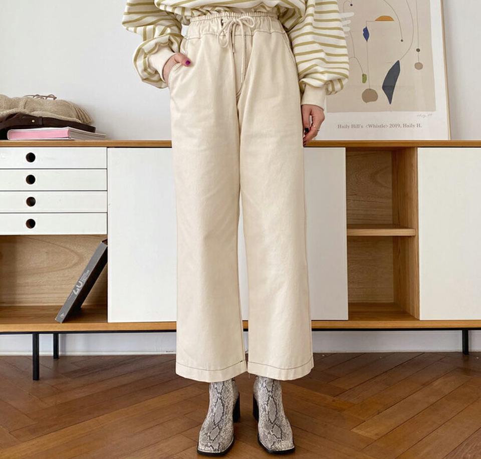 ステッチドロストパンツ・全3色・n64785 レディース 【pt】【韓国 ファッション ボトムス パンツ ロング ロングパンツ ステッチ ドロストパンツ 暖かい ウエストゴム ストリング ステッチ ポケット カジュアル 体型カーバー カジュアル 秋 冬】