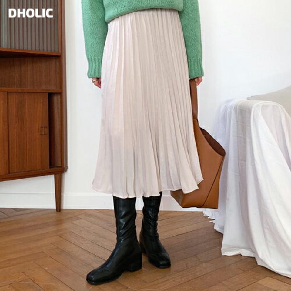 サテンプリーツスカート・全4色・b64784 レディース 【sk】【韓国 ファッション ボトムス スカート ロング ロングスカート サテン プリーツ プリーツスカート ウエストゴム フェミニン デイリー 無地 カジュアル 秋 冬】