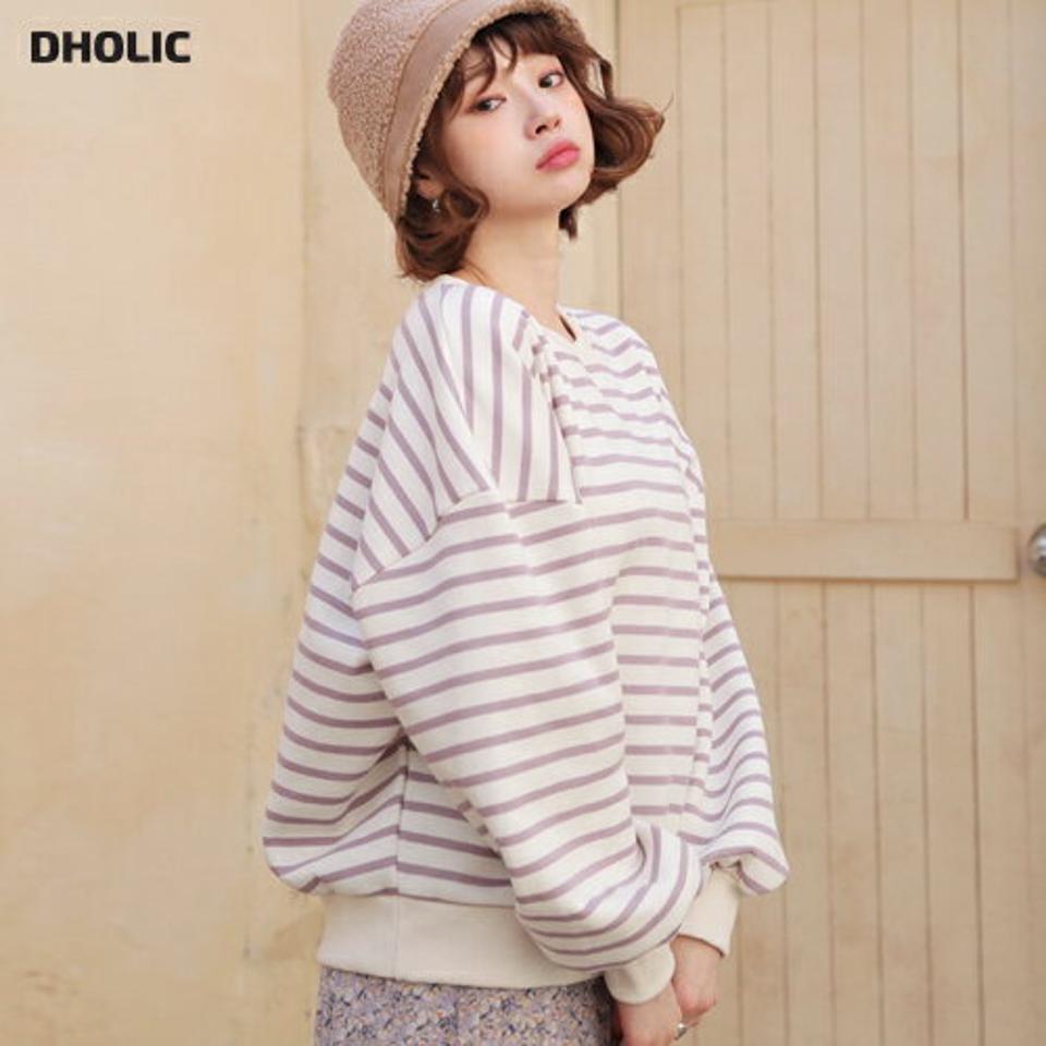 裏起毛ボーダースウェット・全3色・t64773 レディース 【tops】【韓国 ファッション トップス スウェット Tシャツ カットソー 長袖 裏起毛 ボーダースウェット 保温性 シンプル ラウンドネック ドロップショルダー ルーズフィット カジュアル 秋 冬】