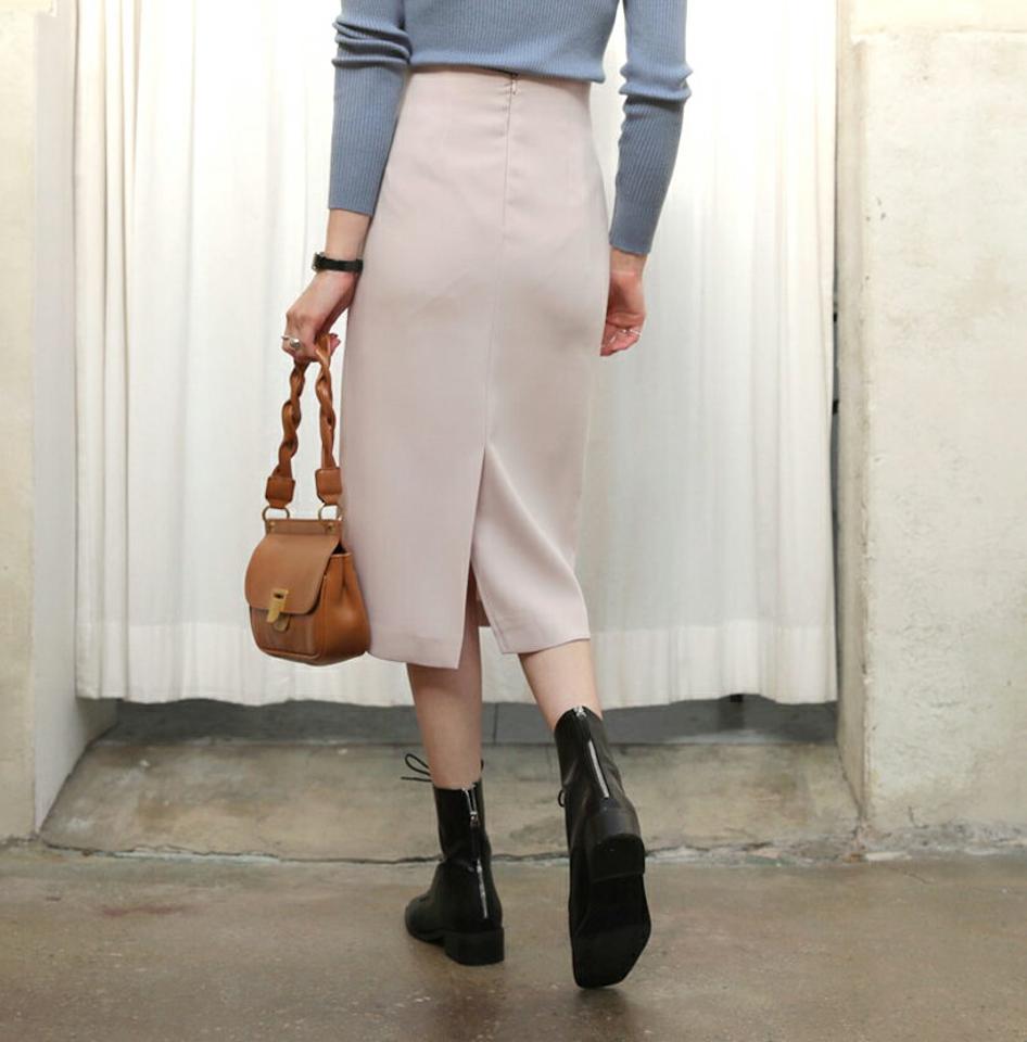 Hラインスカート・全4色・b64781 レディース 【sk】【韓国 ファッション ボトムス スカート ロング ロングスカート Hライン ファスナー付き バックスリット 無地 フェミニン ミディ ミディスカート 上品 デイリー カジュアル 秋 冬】