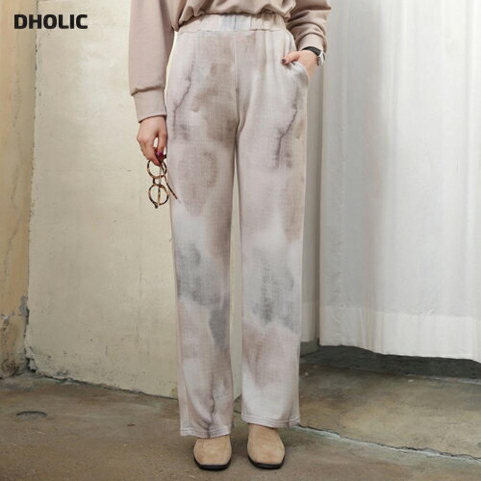 ウォーターカラーパンツ・全2色・b64783 レディース 【pt】【韓国 ファッション ボトムス パンツ ロング ロングパンツ ウォーターカラー ハイウエスト ポケット カジュアル 体型カーバー ウエストゴム カジュアル 秋 冬】