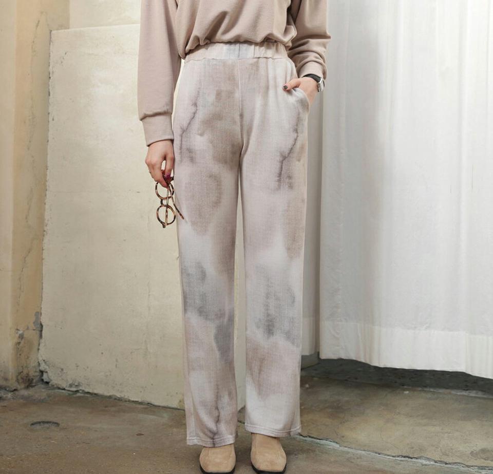 ウォーターカラーパンツ・全2色・b64783 レディース 【pt】【韓国 ファッション ボトムス パンツ ロング ロングパンツ ウォーターカラー ハイウエスト ポケット カジュアル 体型カーバー ウエストゴム カジュアル 秋 冬】