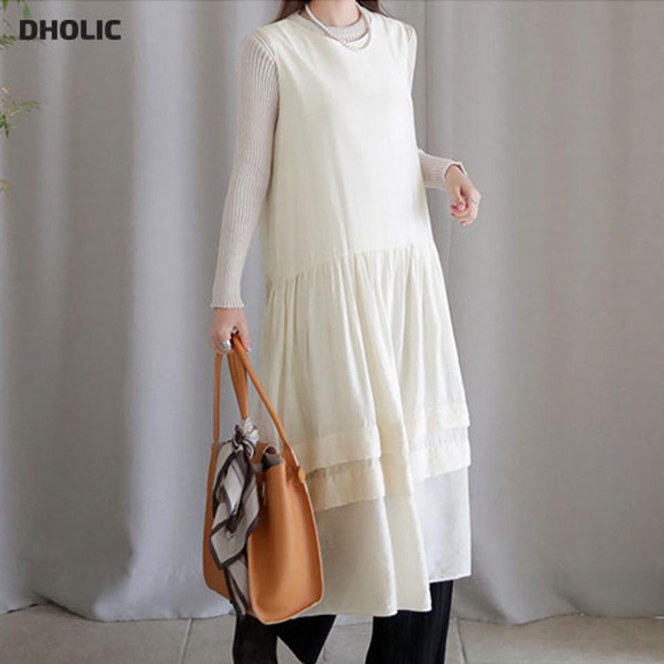 ティアードノースリワンピース・全2色・t66249 レディース 【ops】【ワンピース ロング ロングワンピース スリーブレス ノースリーブ ティアード 単色 無地 ボリューム シンプル かわいい 秋 冬 韓国 ファッション】【ハイホリHIHOLLI】