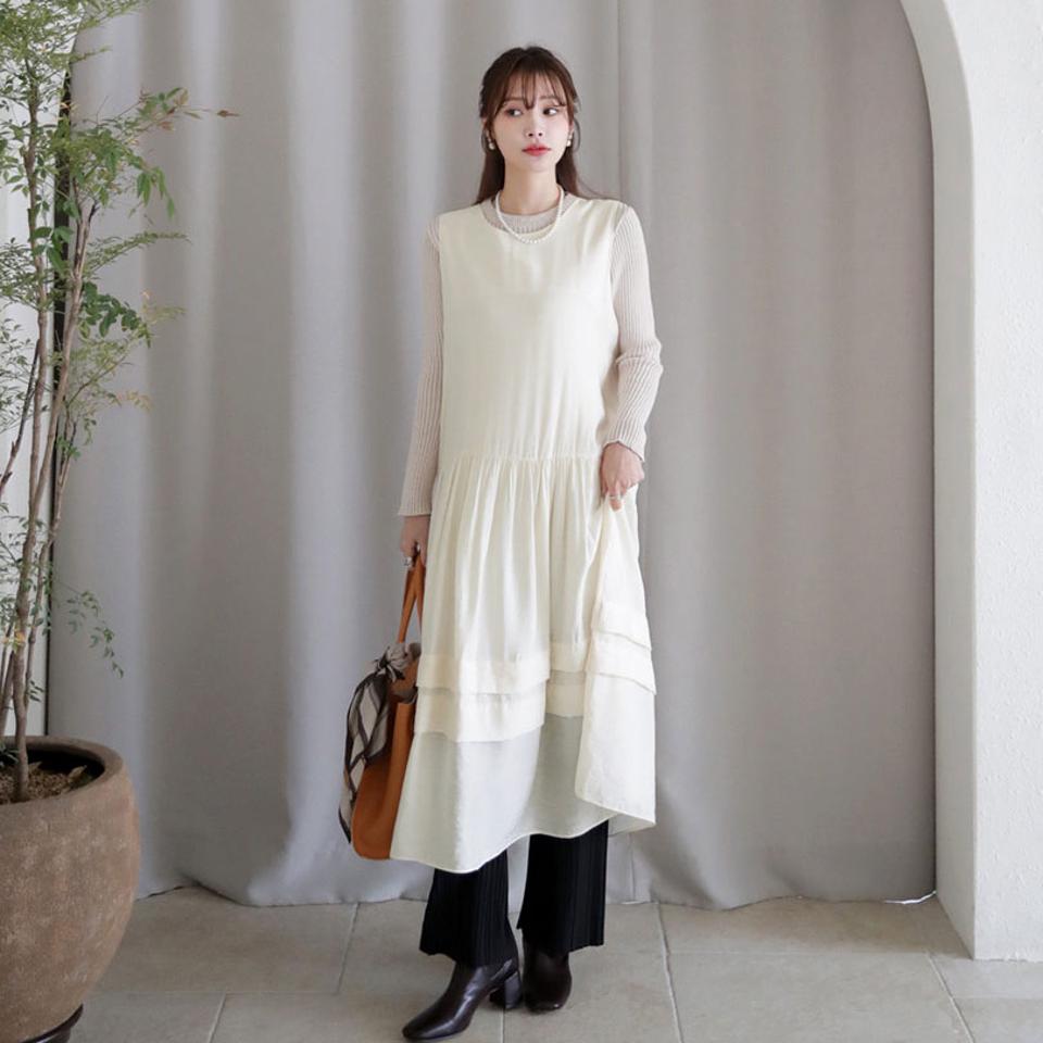 ティアードノースリワンピース・全2色・t66249 レディース 【ops】【ワンピース ロング ロングワンピース スリーブレス ノースリーブ ティアード 単色 無地 ボリューム シンプル かわいい 秋 冬 韓国 ファッション】【ハイホリHIHOLLI】