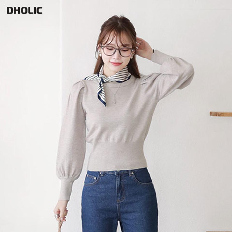 パフスリーブニット・全3色・b66238 レディース 【tops】【トップス ニット ニットトップス パフスリーブ パフ袖 袖コンシャス 単色 無地 シンプル きれいめ 大人 秋 冬 韓国 ファッション】【ハイホリHIHOLLI】
