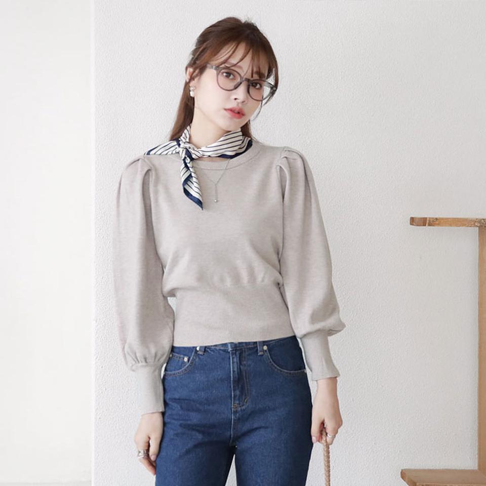 パフスリーブニット・全3色・b66238 レディース 【tops】【トップス ニット ニットトップス パフスリーブ パフ袖 袖コンシャス 単色 無地 シンプル きれいめ 大人 秋 冬 韓国 ファッション】【ハイホリHIHOLLI】