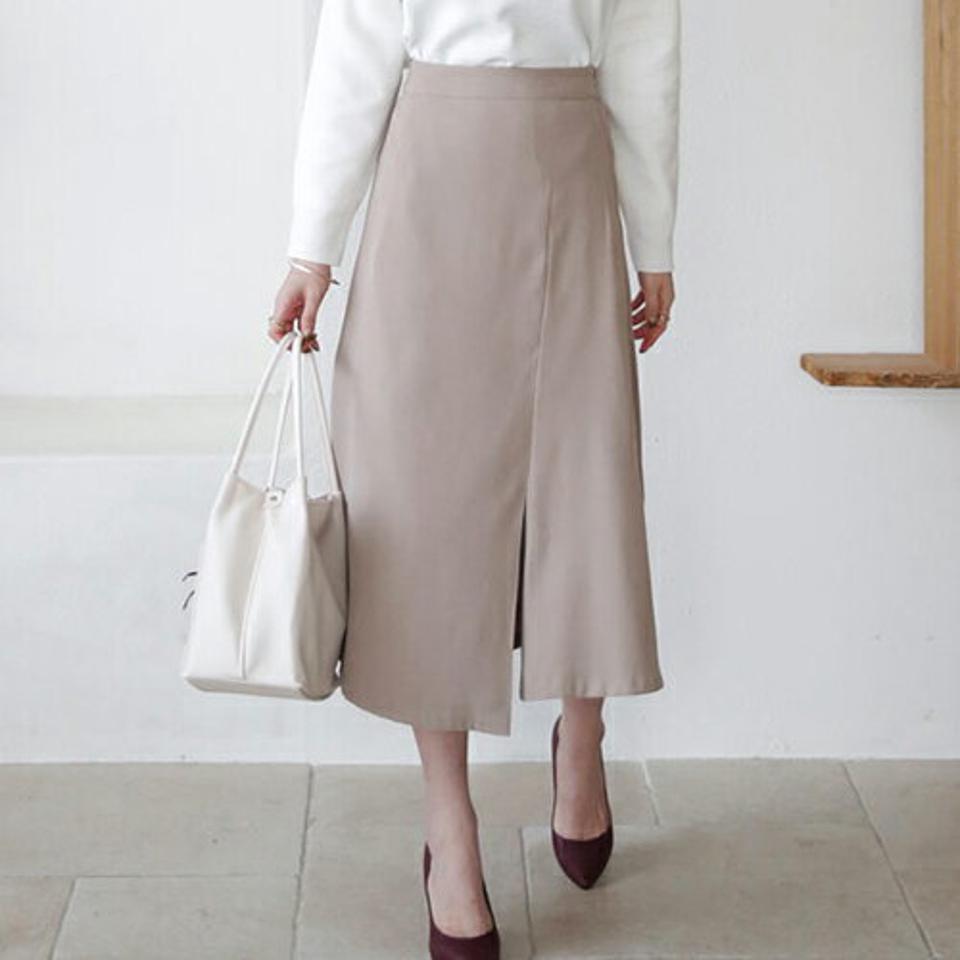 ラップ調フレアスカート・全3色・b66255 レディース 【sk】【スカート　ロング ロングスカート フレア フレアスカート ラップデザイン ラップスカート 単色 無地 フェミニン シンプル 秋 冬 韓国 ファッション】【ハイホリHIHOLLI】