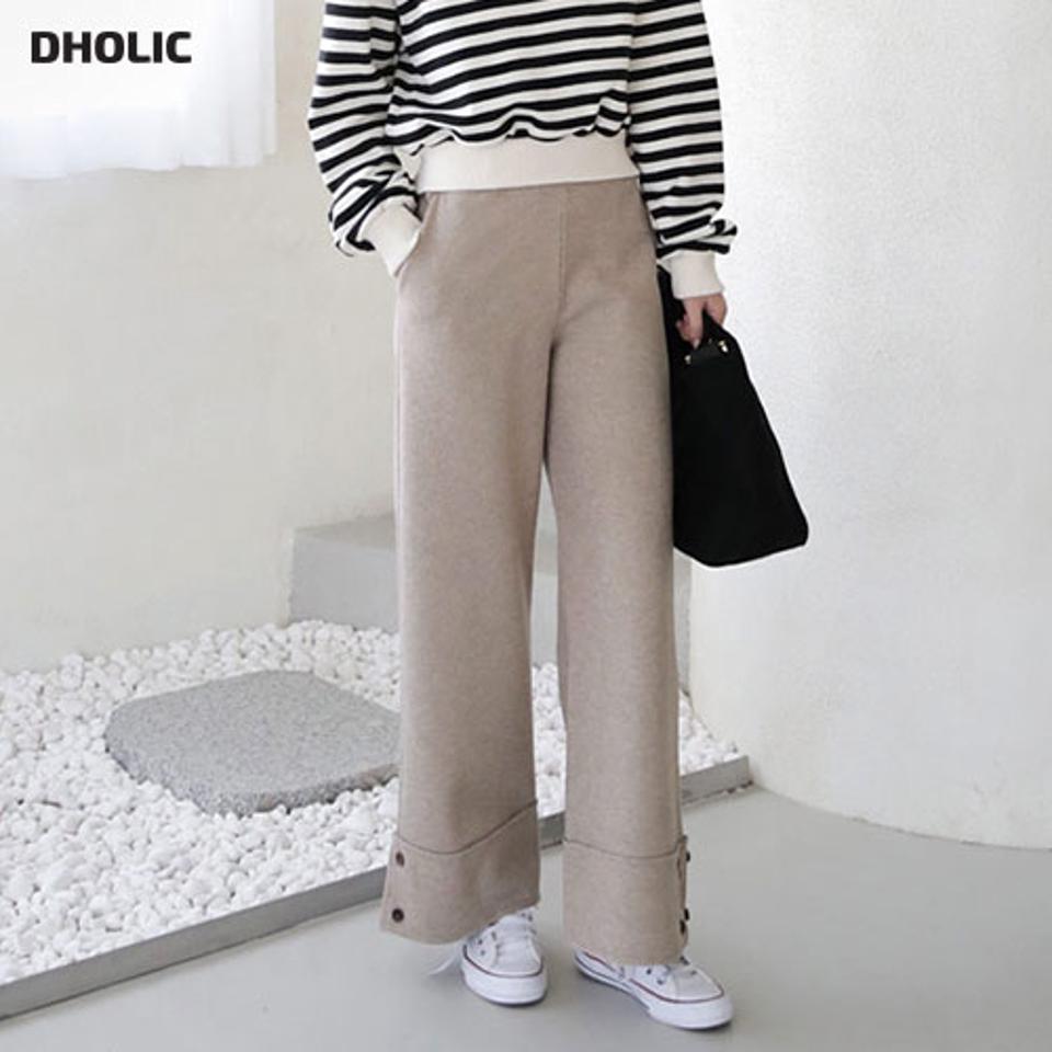 ボタンスリットヘムパンツ・全2色・b66261 レディース 【pt】【パンツ ズボン ロングパンツ スリット 単色 無地 シンプル カジュアル 大人 ワイド ストレート 秋 冬 韓国 ファッション】【ハイホリHIHOLLI】