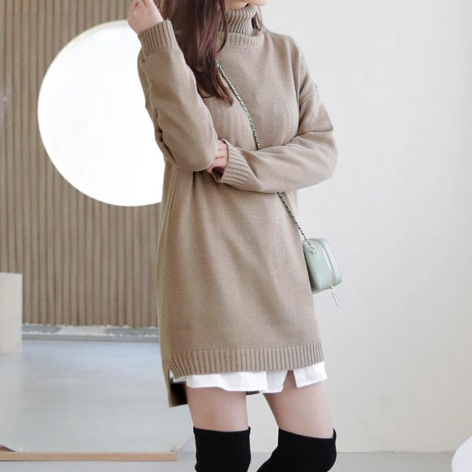 ルーズタートルニット・全3色・b66241 レディース 【tops】【トップス ニット ニットトップス 長袖 タートルネック タートル ルーズ 単色 無地 シンプル カジュアル アンバランス 秋 冬 韓国 ファッション】【ハイホリHIHOLLI】