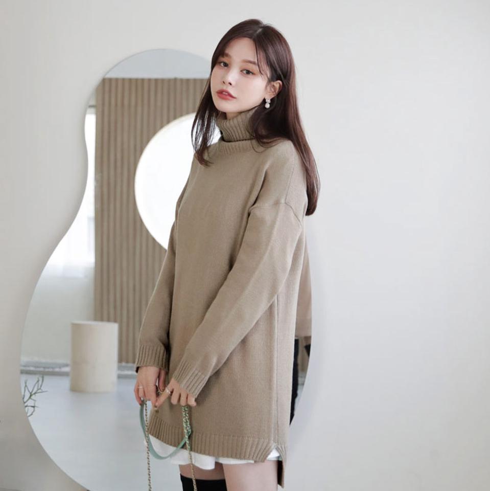 ルーズタートルニット・全3色・b66241 レディース 【tops】【トップス ニット ニットトップス 長袖 タートルネック タートル ルーズ 単色 無地 シンプル カジュアル アンバランス 秋 冬 韓国 ファッション】【ハイホリHIHOLLI】