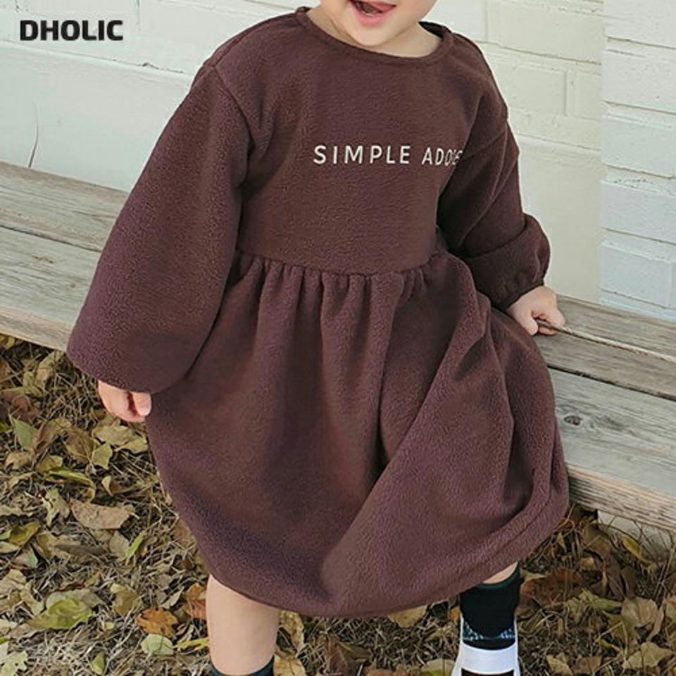 シンプルロゴソフトワンピース(kids)・u09725 キッズ【3~8才】【ops】【ワンピース ミディ丈 ミディワンピース 長袖 ロゴ ソフト シンプル カジュアル ラフ 女の子 秋 冬 韓国 韓国子供服 子供 こども 子供服 こども服】【KIDS】