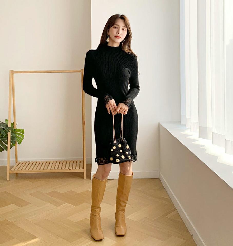 2TYPEリブレースワンピース・全2色・b61404 レディース 【ops】【韓国 ファッション ワンピース ショート ミニ ミニワンピース チュニック ニット リブニット 長袖 無地 シンプル 大人 カジュアル 秋 冬】