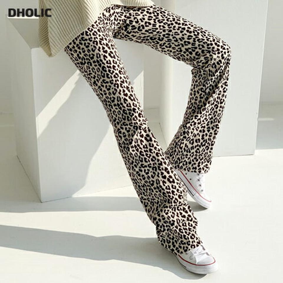 レオパードブーツカットパンツ・全2色・t61411 レディース 【pt】【韓国 ファッション ボトムス パンツ フルレングス ロング パターン 柄 アニマル柄 スリム 細身 タイト ハイウエスト カジュアル 秋 冬】