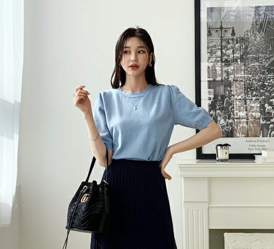 ショートスリーブニット・全6色・b56570 レディース 【tops】【韓国 ファッション トップス ニット 半袖 レイヤード ラウンドネック リブ リブニット 無地 デイリー ベーシック カジュアル カジュアル 秋 冬】