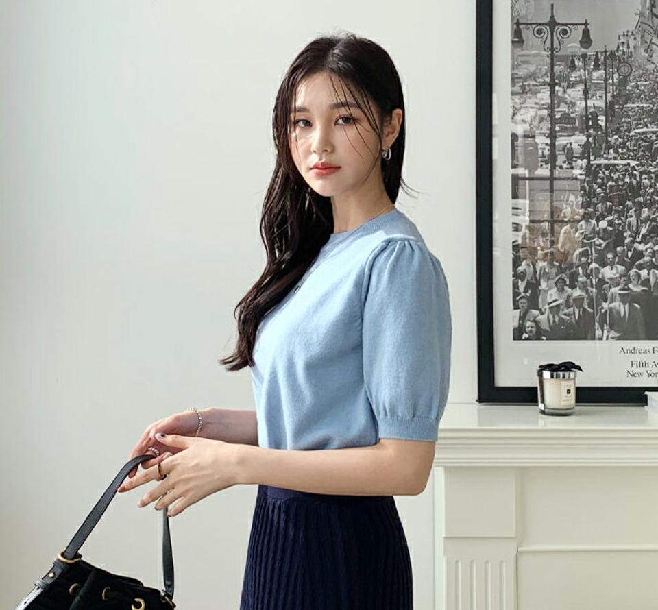 ショートスリーブニット・全6色・b56570 レディース 【tops】【韓国 ファッション トップス ニット 半袖 レイヤード ラウンドネック リブ リブニット 無地 デイリー ベーシック カジュアル カジュアル 秋 冬】