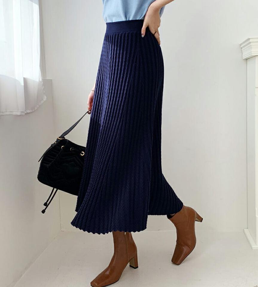 ケーブルリブスカート・全4色・b56615 レディース 【sk】【韓国 ファッション ボトムス スカート ロング ロングカート ケーブル リブ ニットスカート ウエストゴム フレアスカート フレア 体型カバー スリム 上品 デイリー Aライン カジュアル 秋 冬】