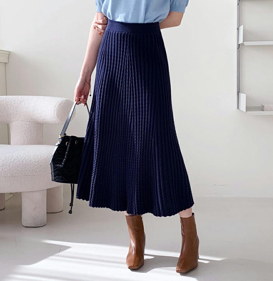 ケーブルリブスカート・全4色・b56615 レディース 【sk】【韓国 ファッション ボトムス スカート ロング ロングカート ケーブル リブ ニットスカート ウエストゴム フレアスカート フレア 体型カバー スリム 上品 デイリー Aライン カジュアル 秋 冬】
