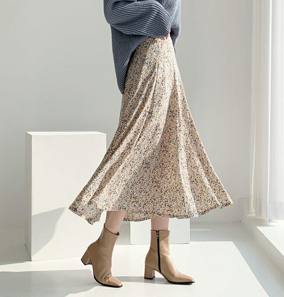 フローラルロングスカート・全2色・t61415 レディース 【sk】【韓国 ファッション ボトムス スカート ロング ミモレスカート ミモレ丈 フレア Aライン パターン 柄 大人 エレガント おしゃれ着 カジュアル 秋 冬】