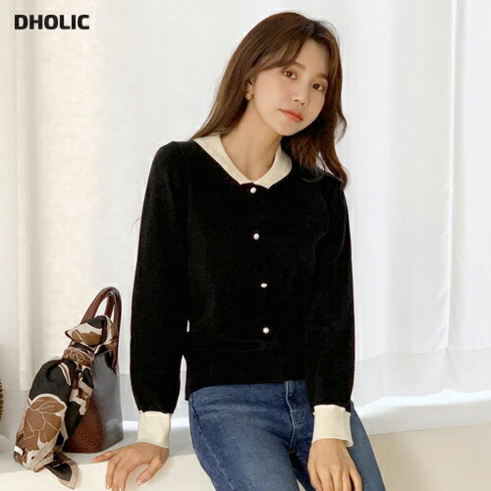 配色カラーパールニット・全4色・t61396 レディース 【tops】【韓国 ファッション トップス ニット 長袖 ぼわん袖 カラーネック 配色 カラー パール メリハリ デイリー ベーシック 無地 カジュアル 秋 冬】