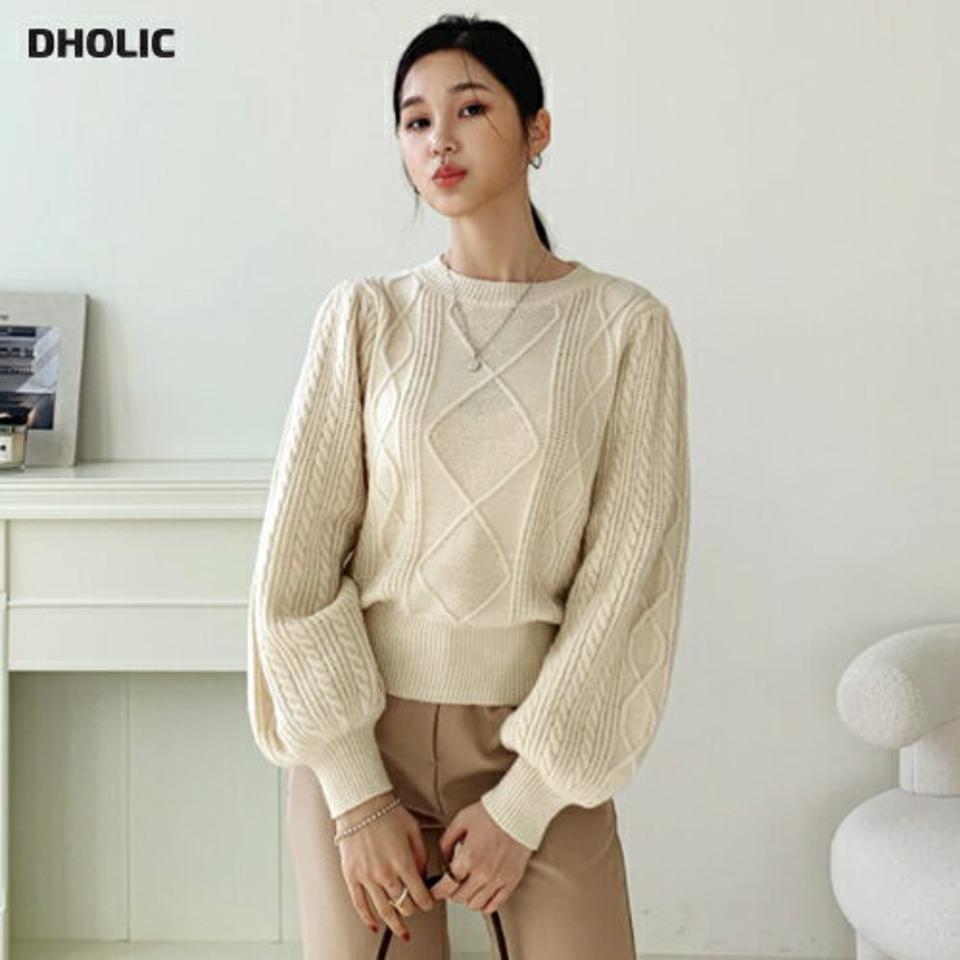 パフケーブルニット・全3色・b56598 レディース 【tops】【韓国 ファッション トップス ニット 長袖 ぼわん袖 ルーズ パフ ケーブルニット カシミヤ 暖かい ボリューム 無地 デイリー ベーシック カジュアル 秋 冬】