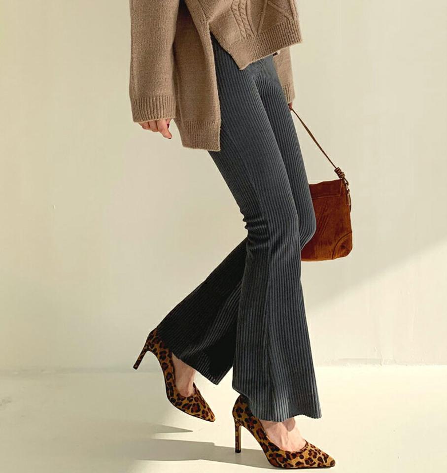 リブブーツカットパンツ・全4色・t61412 レディース 【pt】【韓国 ファッション ボトムス パンツ フルレングス ロング ウエストゴム スリム 細身 タイト ハイウエスト カジュアル 秋 冬】