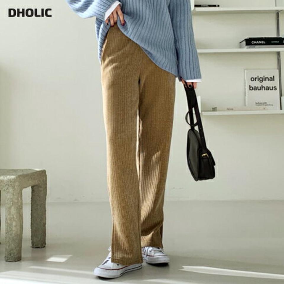 リブサイドスリットパンツ・全3色・t56592 レディース 【pt】【韓国 ファッション ボトムス パンツ ロング ストレート ワイド 無地 ルーズ ベーシック 体型カバー リブ サイドスリット ウエストゴム サイドポケット ストレート スリット カジュアル 秋 冬】