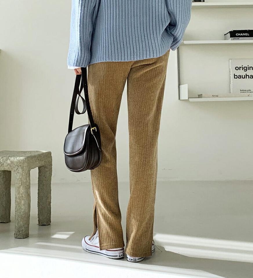 リブサイドスリットパンツ・全3色・t56592 レディース 【pt】【韓国 ファッション ボトムス パンツ ロング ストレート ワイド 無地 ルーズ ベーシック 体型カバー リブ サイドスリット ウエストゴム サイドポケット ストレート スリット カジュアル 秋 冬】