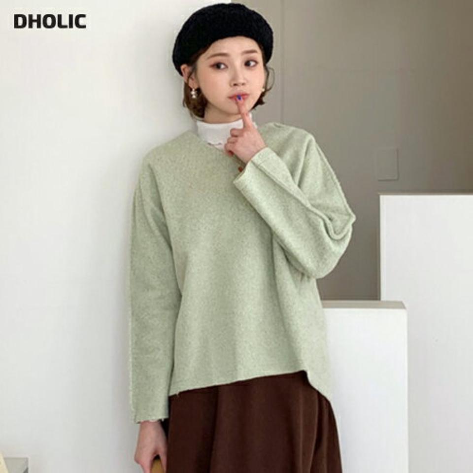 ソフトタッチVネックTシャツ・全3色・t56575 レディース 【tops】【韓国 ファッション トップス Tシャツ 長袖 Vネック バックファスナー ぼわん袖 デイリー ベーシック ソフト 柔らかい カジュアル 秋 冬】