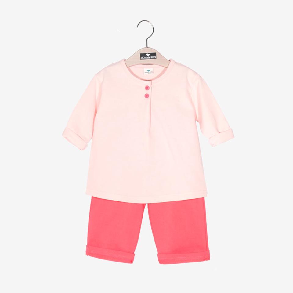 ツーボタンスウェット上下SET・p010879 キッズ【3~8才】【set】【セットアップ setup トップス パンツ ズボン ボタン カジュアル ラフ シンプル 女の子 男の子 秋 冬 韓国 韓国子供服 子供 こども 子供服 こども服】【KIDS】