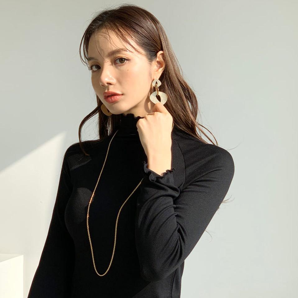 ラグランリブTシャツ・全3色・t66109 レディース 【tops】【トップス Tシャツ 長袖 リブ リブトップス ラグラン 単色 無地 シンプル カジュアル ハイネック ウェーブヘム 秋 冬 韓国 ファッション】【ハイホリHIHOLLI】