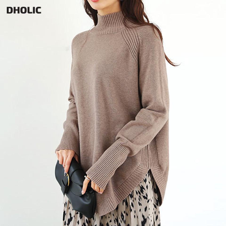 ハイネックスリットニット・全5色・b66116 レディース 【tops】【トップス ニット ニットトップス スリット 長袖 ハイネック 単色 無地 シンプル カジュアル 大人 ラフ カシミヤ 秋 冬 韓国 ファッション】【ハイホリHIHOLLI】