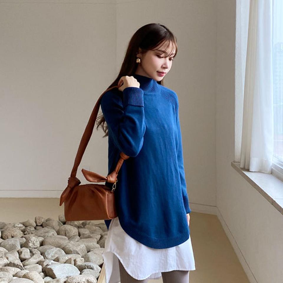 ハイネックスリットニット・全5色・b66116 レディース 【tops】【トップス ニット ニットトップス スリット 長袖 ハイネック 単色 無地 シンプル カジュアル 大人 ラフ カシミヤ 秋 冬 韓国 ファッション】【ハイホリHIHOLLI】